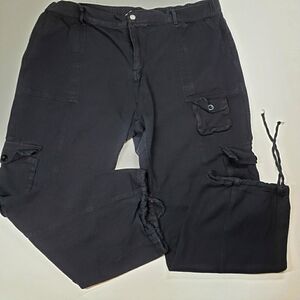 Casei Black Cargo Pants Drawstring Jogger Hem Size 3X